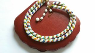Czech Vintage Art Deco 2 Rows Snake Glass Bead Necklace