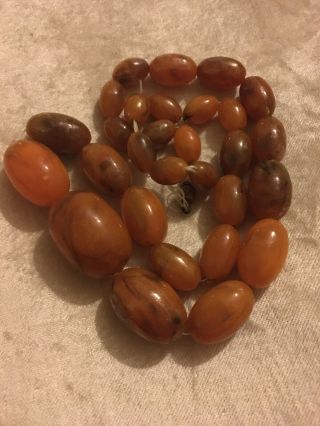 Vintage Faux Bakelite Amber Lucite ? Early Plastic Bead Necklace Deco