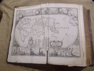 Fine Large Folio Leather 1715 King James Bible With Geneva Notes 6 Folding Maps