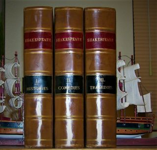 Shakespeare,  Complete.  3 Vol.  Set,  1847,  Full Leather,  Fully Illustrated