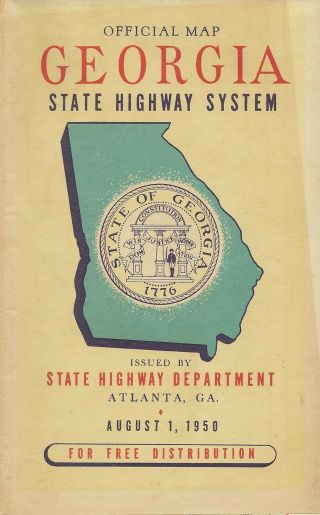 1950 Georgia Official State Highway Road Map Savannah Atlanta Augusta Airports