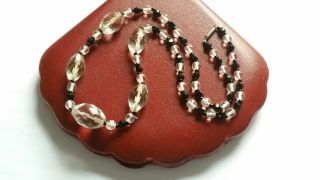Czech Vintage Art Deco Clear And Black Glass Bead Necklace
