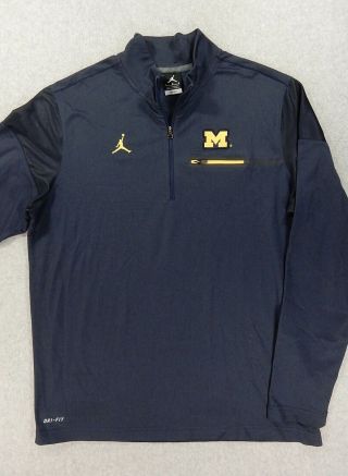 Michigan Wolverines Nike Jordan 1/4 Zip Football Pullover (mens Large) Blue