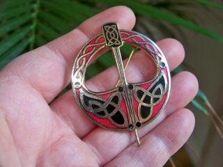 Vintage Signed Celtic Sea Gems Jewellery Scottish Enamel Penannular Brooch Pin