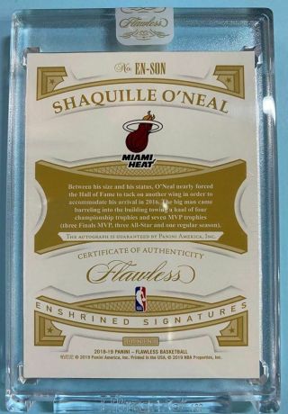 2018 - 19 Panini Flawless Encased GOLD Enshrined Autograph Shaquille O ' Neal 09/10 2