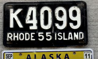 1955 White On Black Rhode Island License Plate