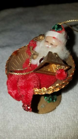 Vintage Pipe Cleaner Santa In Martini Glass,  Plastic Christmas Ornament Made In