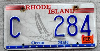 Rhode Island " Sailboat On Ocean " License Plate " Ocean State " With A 2012 Sticker