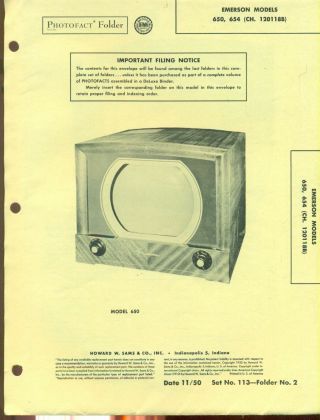 1950 Photofact 18 - Page Folder Emerson Tv With Diagrams And Schematics