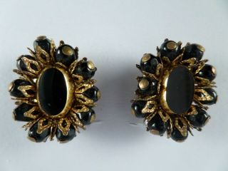 Distinctive,  Vintage Czech Filigree,  Black Bead,  Clip - On Earrings - 40 