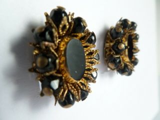 Distinctive,  Vintage Czech Filigree,  Black Bead,  Clip - On Earrings - 40 ' s/50 ' s. 3