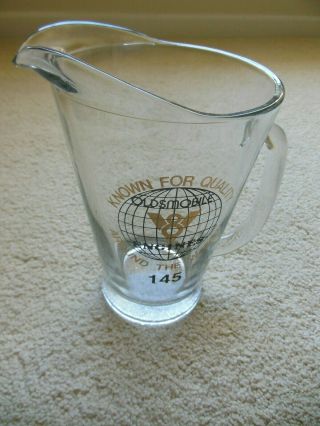 Oldsmobile V - 8 Engines " Known For Quality Around The World " - Large Glass Pitcher