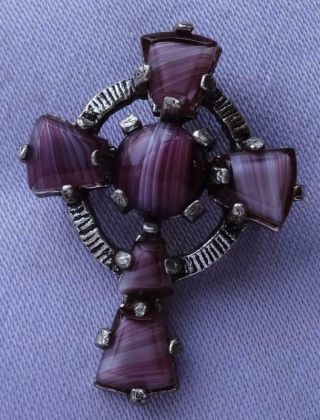 Vintage Miracle Amethyst Agate Celtic Cross Brooch/pendant (small)