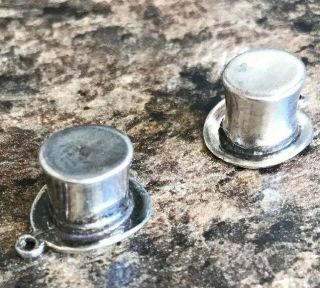 2 Vintage Sterling Silver Top Hat Charm/pendant Patina