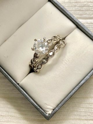 Vintage Round Cz 925 Sterling Silver Wedding Band Engagement Ring Set Sz 8