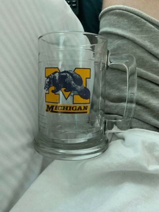 Vintage University Of Michigan Wolverines Glass Beer Mug Stein