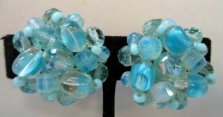 Stunning Vintage Estate Signed W Germany Glass Bead 1 " Clip Earrings 2678n