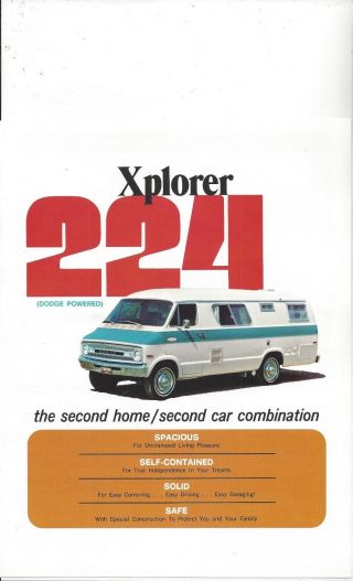 Xplorer 224 Dodge Powered Van/second Home Advertising Brochure 1971 - 72 Softcover