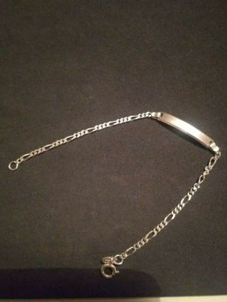 Vintage,  Sterling Silver 925,  Id Bracelet With Diamond Cut Figaro Links