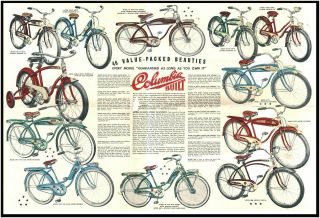1950 Columbia Bicycle Advertising Folder Big Fold Out 15 X 22” South Bend In