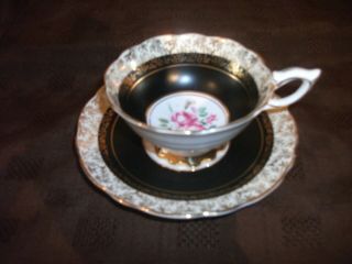Royal Stafford Vintage Rose Black With Gold Gilding Cup & Saucer - Pattern 8226