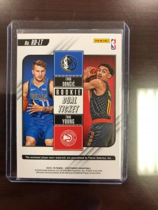 2018 - 19 Contenders LUKA DONCIC TRAE YOUNG Rookie Dual Ticket RC Patch Relic  2