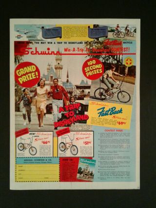 1966 Schwinn Sting Ray Fast Back Bicycles 3 Speed Bikes Disneyland Disney Ad