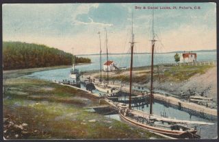 Circa 1907 Vintage Postcard Bay & Canal Locks St.  Peters Cape Breton Nova Scotia