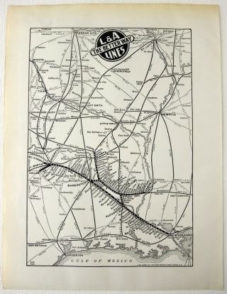 1939 Map Of The L&a Lines Railroad.  Louisiana & Arkansas.  Vintage