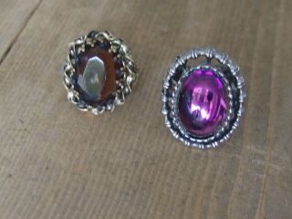 Vintage Costume Jewellery: 2 Large Stone Dress Rings; Both Adjustable In Size.