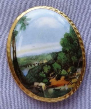 Vintage Aynsley English Bone China Hand - Painted Country Vista Brooch