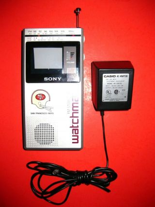 Vintage Sony Watchman Tv/fm Stereo/am Receiver W/ac Adaptor & 49ers Logo Ex.  Cond