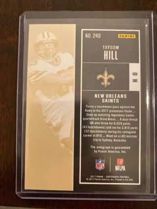 2017 Playoff Contenders Taysom Hill Rookie Auto 2