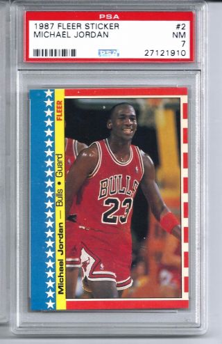 1987 Fleer Basketball Sticker 2 Michael Jordan Card Psa Nm 7