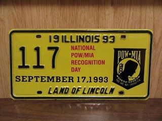 1993 Illinois Pow/mia License Plate Tag 117