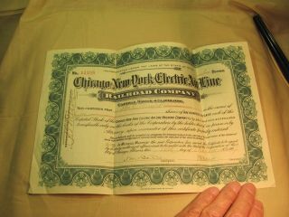 A Nice1907 Chicago York Electric Airline Railroad Company Stock Certificate