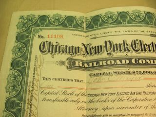 A NICE1907 CHICAGO York ELECTRIC AIRLINE RAILROAD COMPANY STOCK CERTIFICATE 2