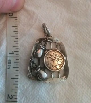 Large Heavy Vintage Sterling Silver Spanish Themed Pendant 2