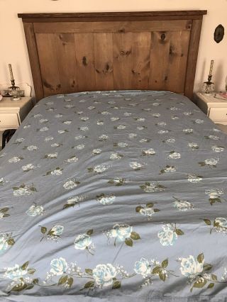 Vintage Lady Pepperell Blue Floral Top Sheet 81x108 Fine Combed Percale