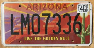 Arizona Golden Rule Specialty License Plate 2014 Lm07336