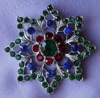 Vintage Emerald Sapphire Ruby Glass Stone Star Flower Brooch (large)