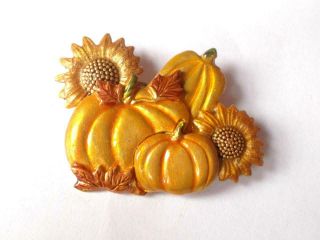 Vintage K.  C Kenneth Cole Enamel Harvest Festival Pumpkins Sunflowers Brooch