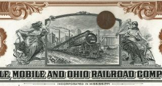 Train Stock Certificate Gulf Mobile & Ohio Railroad Company Allegorical Ladies