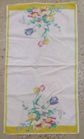 Vintage Kitchen Dish Towel W/ Yellow Border And Flowers