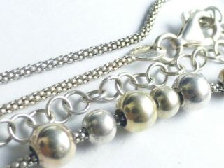 Vintage 925 Sterling Silver Bead Set Wheat Link Chain Necklace 17 " 3.  5g N14