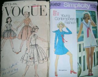 Two Vintage/retro Dress Patterns Sz 10 & 12 Vogue & Simplicity Gr Cond.