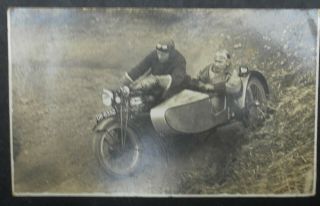 Vintage Sport Postcard Motor Bike And Side Car Racing ? Reg Plate Number Dr 8352