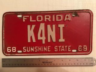 Rare Vintage 1968 1969 Florida Ham Radio License Plate Tag K4ni Sunshine State