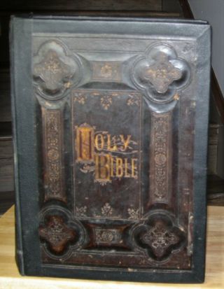 Large Antique C1880 Family Holy Bible Blank Family Pages Illustrated
