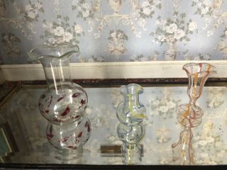 Vintage Dolls House Hand Blown Miniature Glass Vases X 3